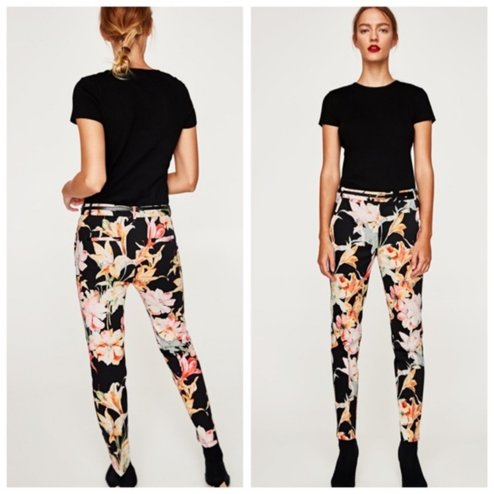ZARA FLORAL CROPPED TROUSERS NWT - Picture 5 of 6